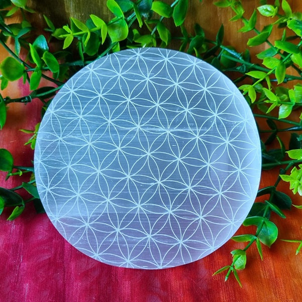Selenite Disc – Flower of Life – (ID: crf43)