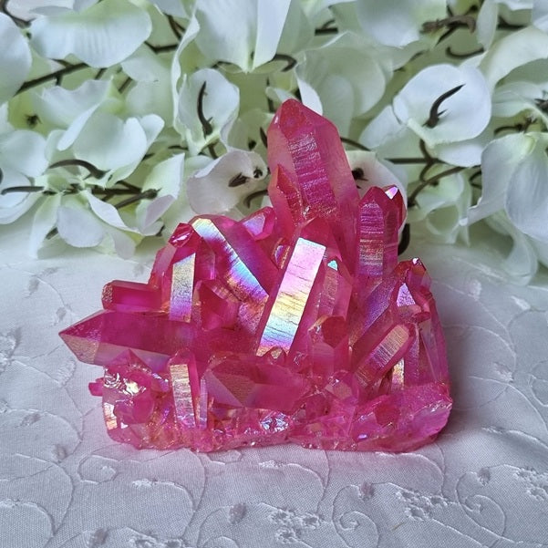 Ruby Aura Quartz Cluster – (ID: crn22)
