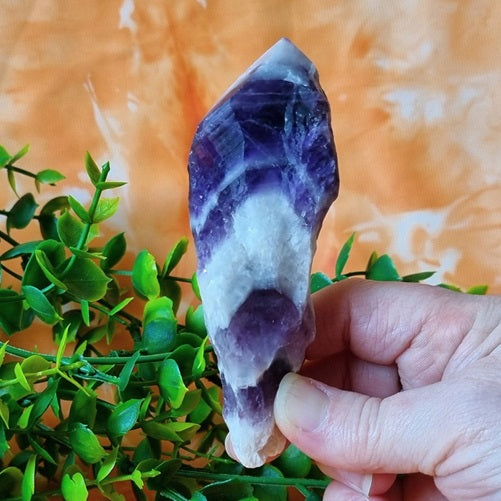 Chevron Amethyst Raw Point - (ID: crn70)
