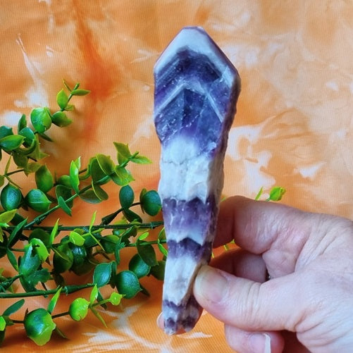 Chevron Amethyst Raw Point - (ID: crn86)