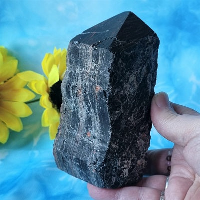 Black Tourmaline Raw Base Point – (ID: crp25)