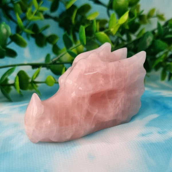 Rose Quartz Dragon Skull - medium - (ID: cra32)