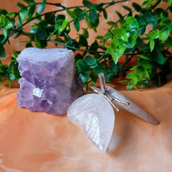 Clear Quartz Butterfly on Amethyst Cluster – (ID: cra45)