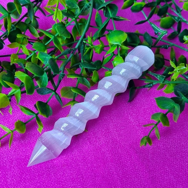 Selenite Spiral Wand - (ID: crf10)
