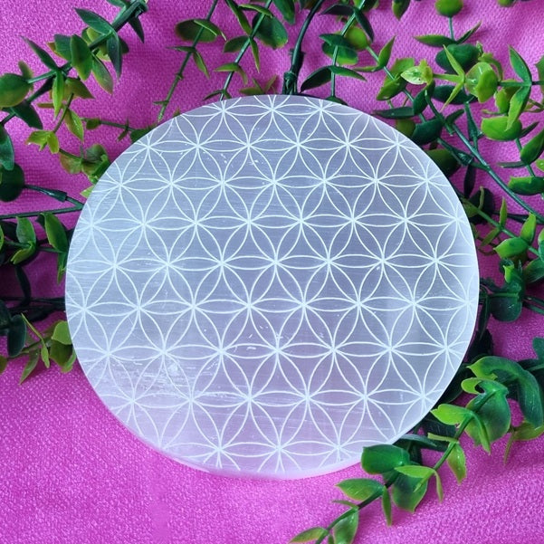 Selenite Disc – Flower of Life  – (ID: crf16)