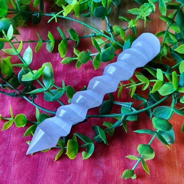 Selenite Spiral Wand - (ID: crf42)