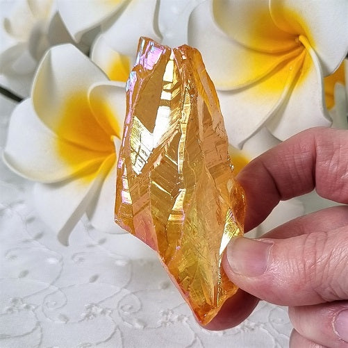 Gold Aura Quartz Raw Point – (ID: crn116)