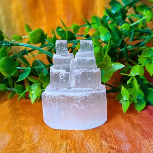 Selenite Twin Tower – mini - (ID: crn23)