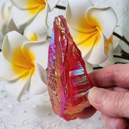 Red Aura Quartz Raw Point – (ID: crn75)